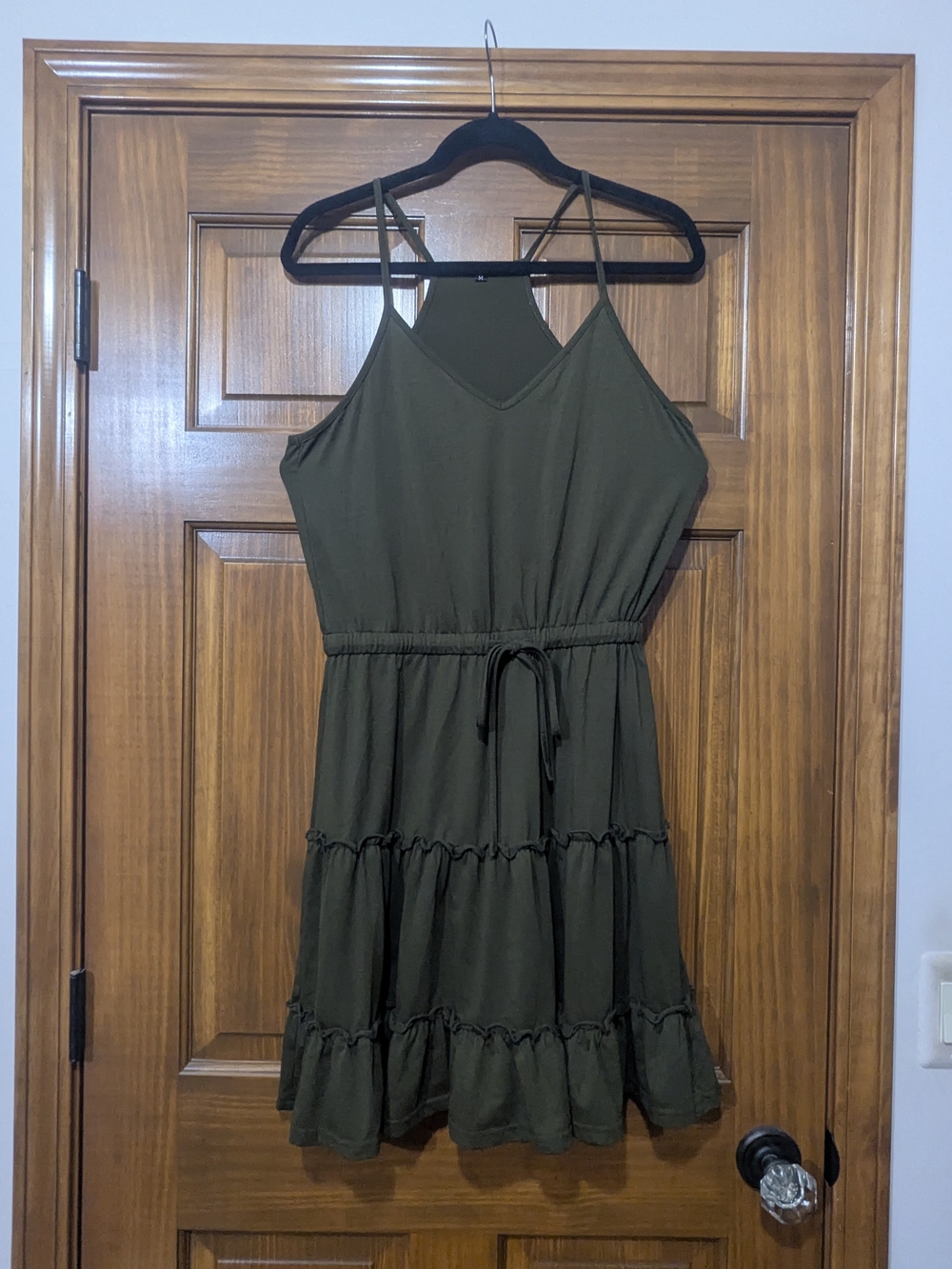 Olive Green Tiered Spaghetti Strap Dress